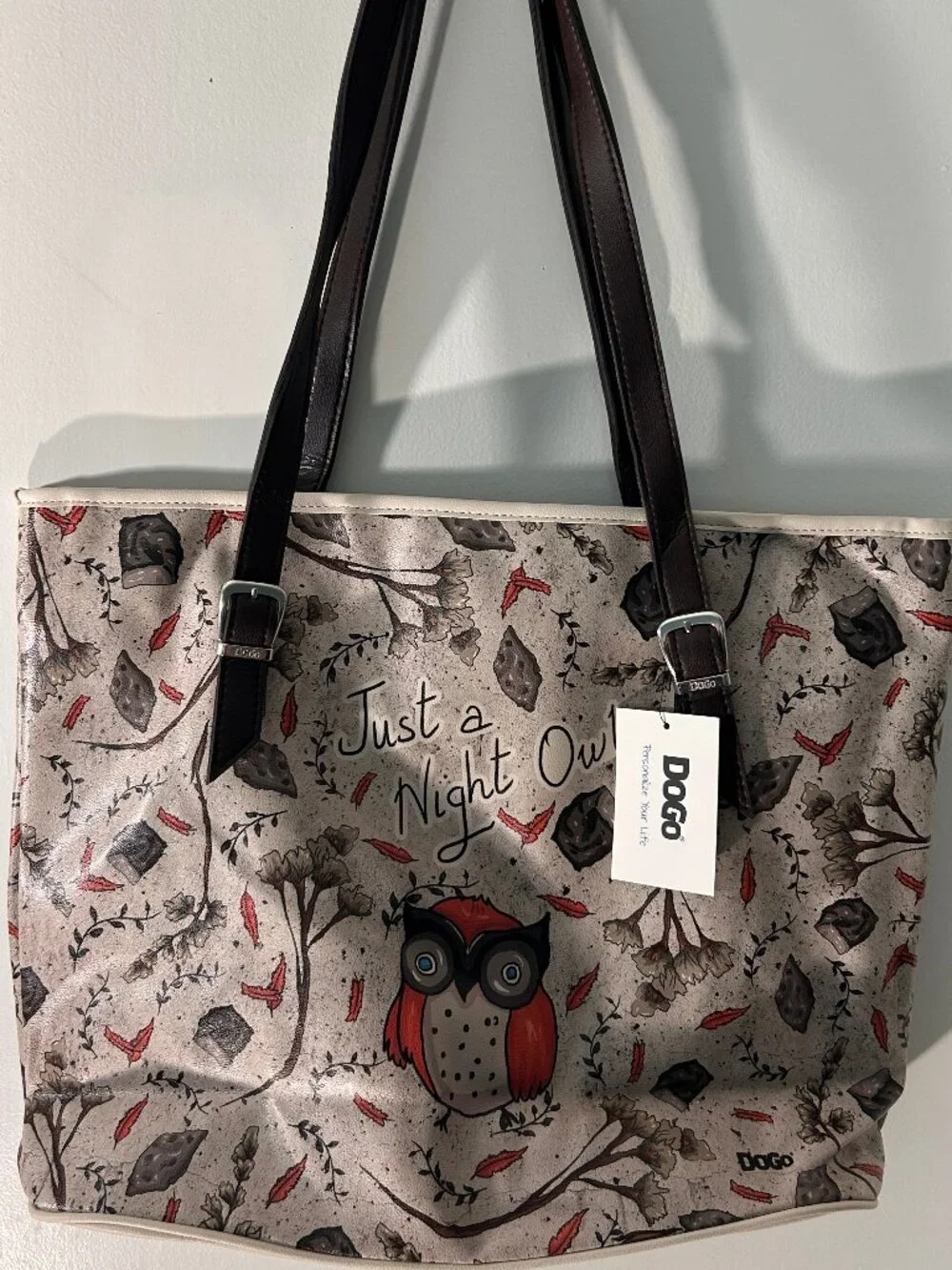 DOGO Just a Night Owl Tote Bag Vegan Leather Woodland Forest - NWT